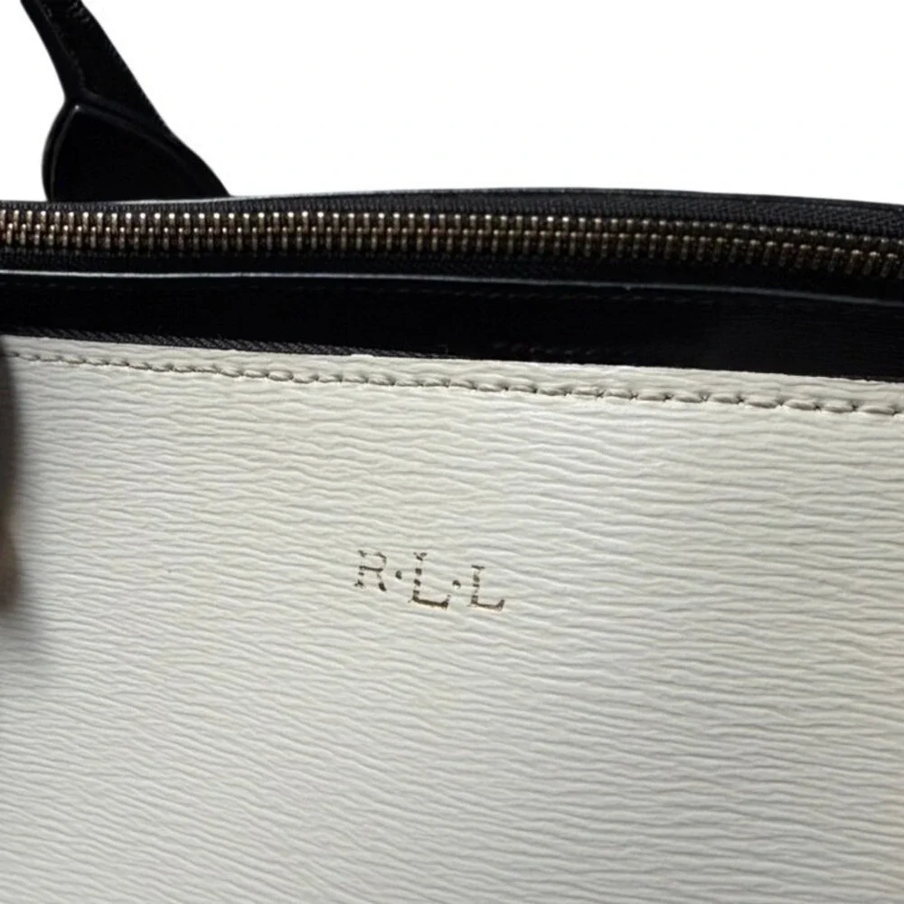 Lauren Ralph Lauren Tote Bag Black Cream Colorblock Leather Work Bag Dustbag